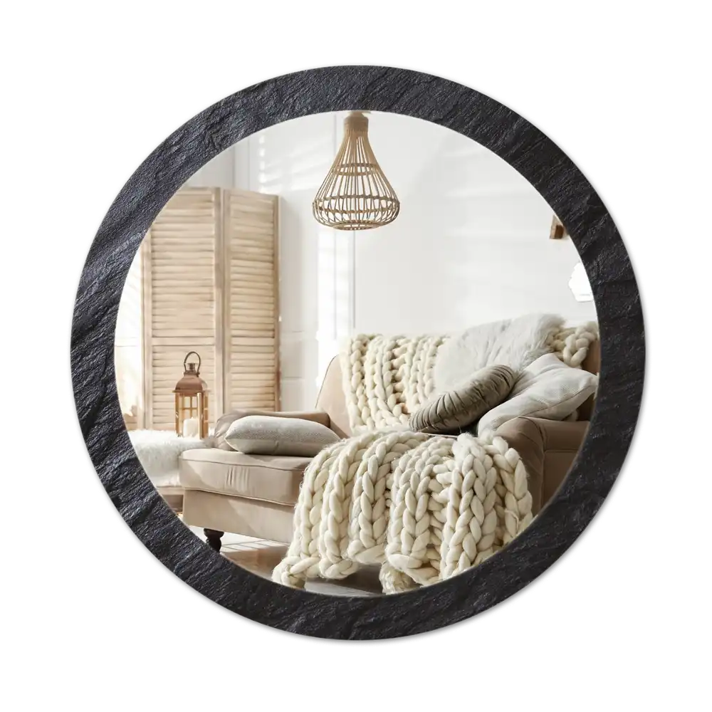 Espejo redondo con decoración Piedra negra