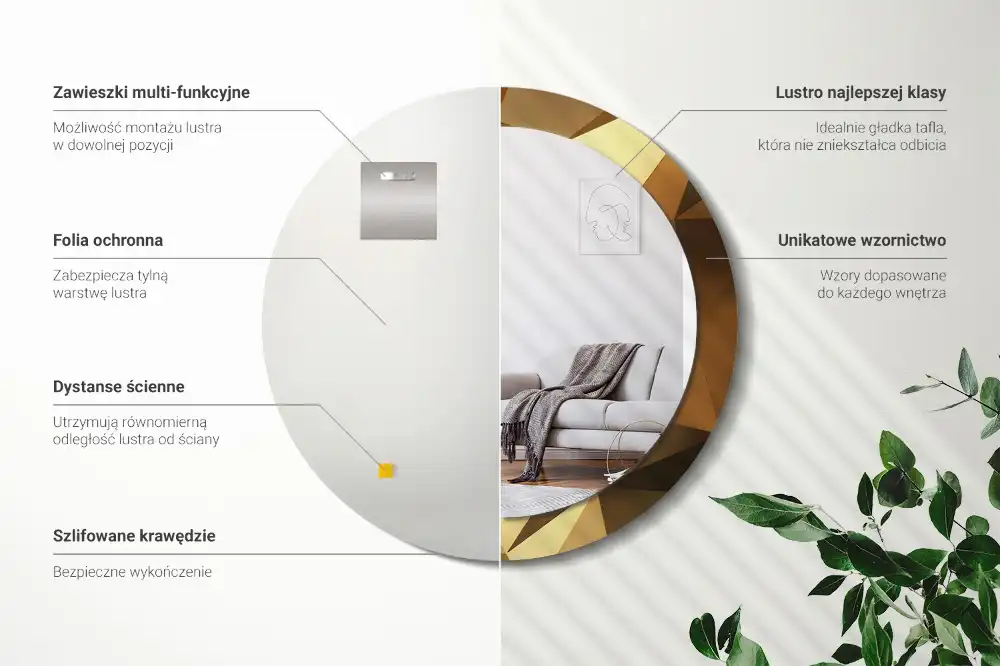 Espejo redondo estampado Patrón geométrico