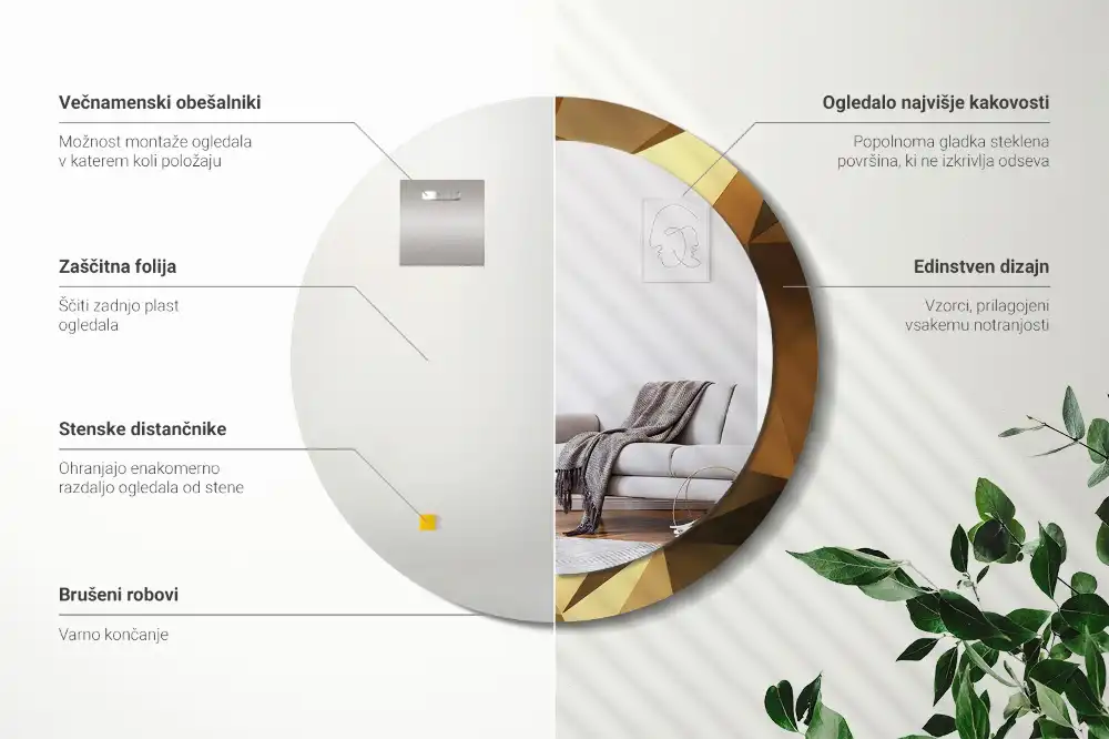 Espejo redondo estampado Patrón geométrico