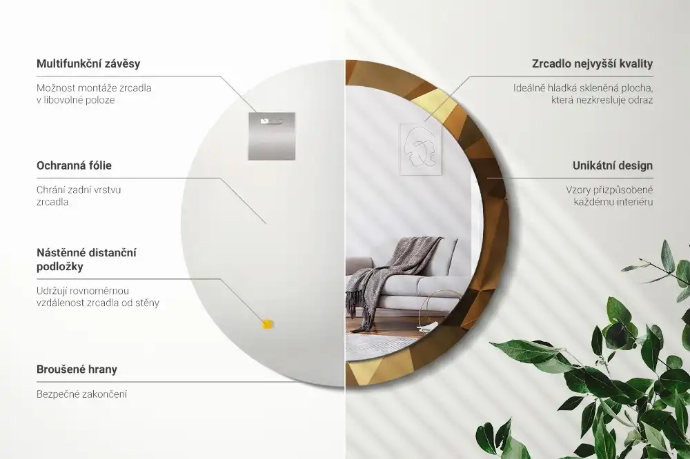 Espejo redondo estampado Patrón geométrico