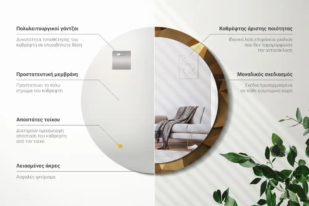 Espejo redondo estampado Patrón geométrico