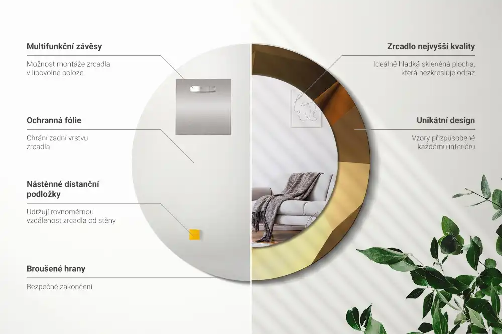 Espejo redondo estampado Patrón geométrico