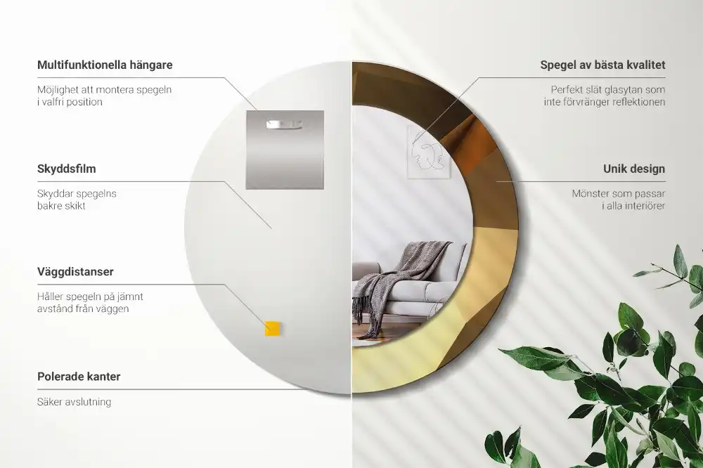 Espejo redondo estampado Patrón geométrico