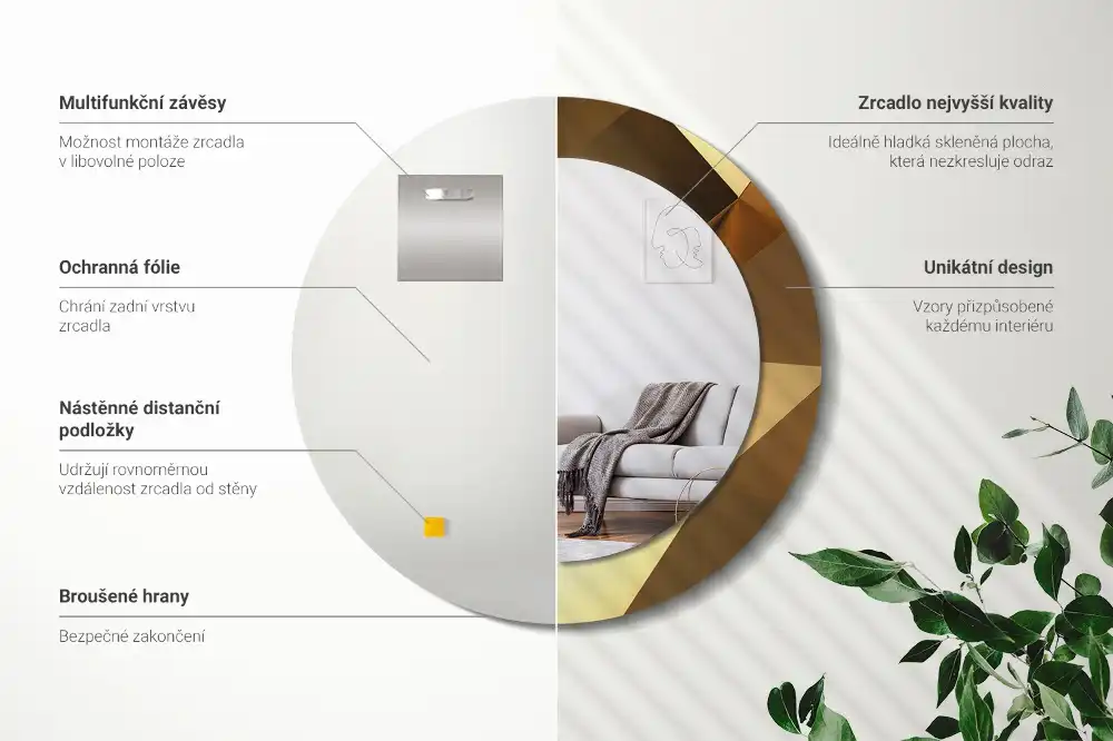 Espejo redondo estampado Patrón geométrico