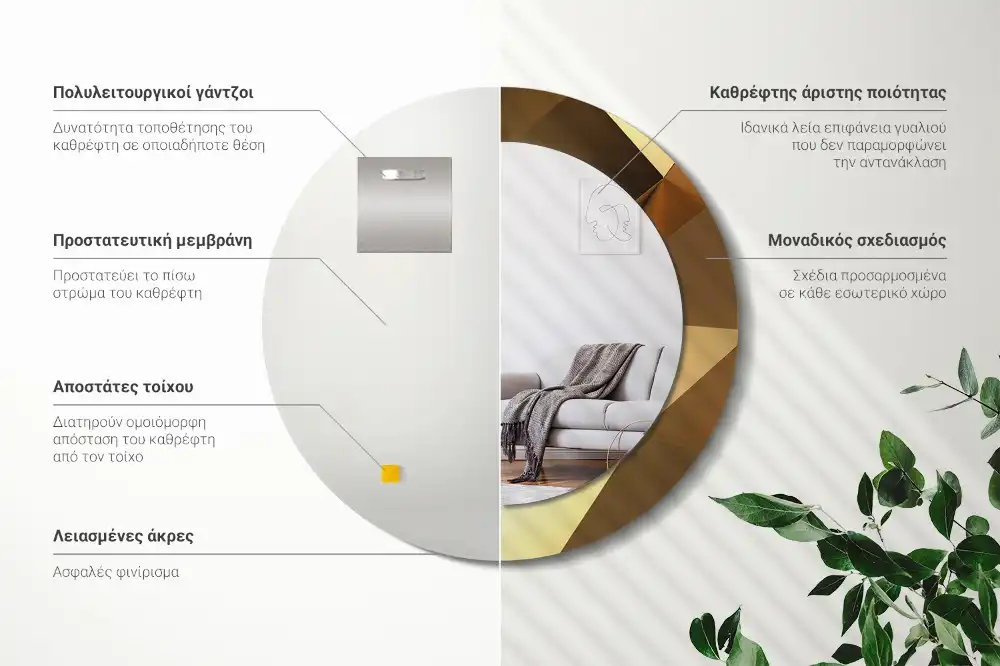 Espejo redondo estampado Patrón geométrico