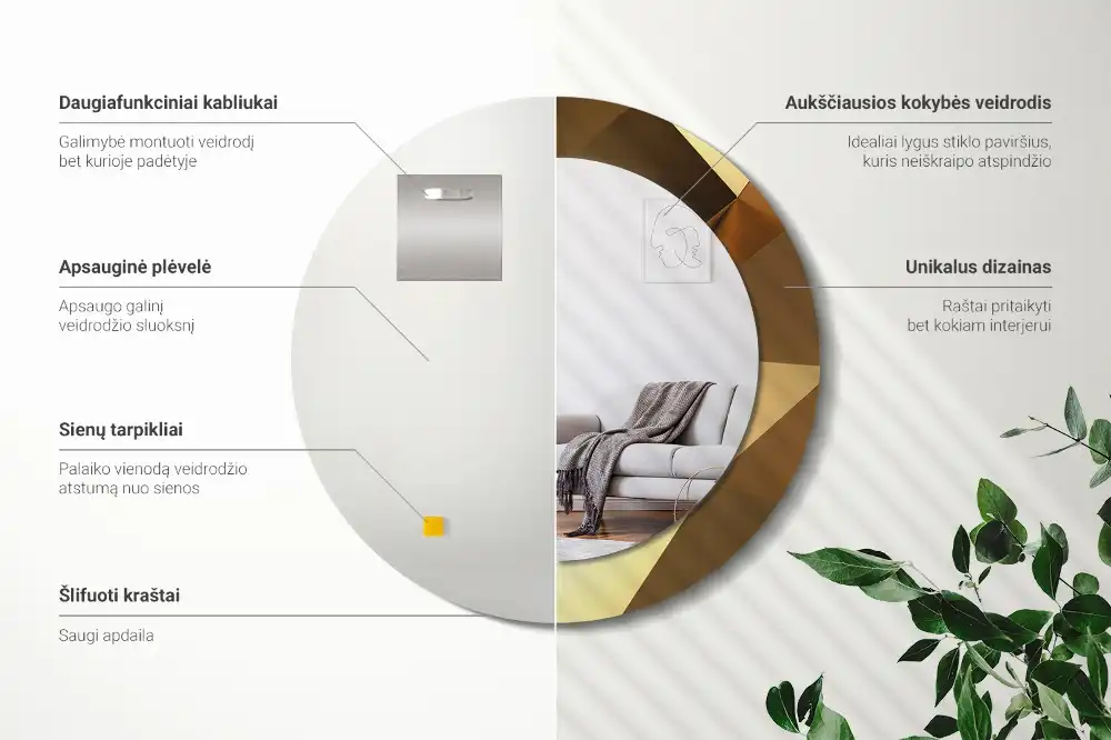 Espejo redondo estampado Patrón geométrico