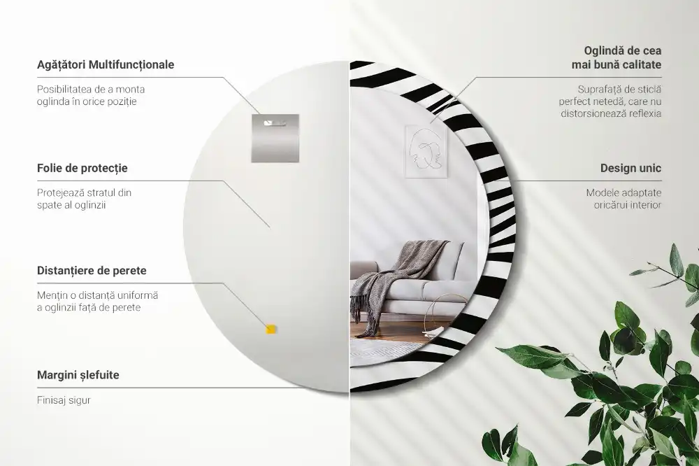 Espejo redondo con decoración Onda abstracta