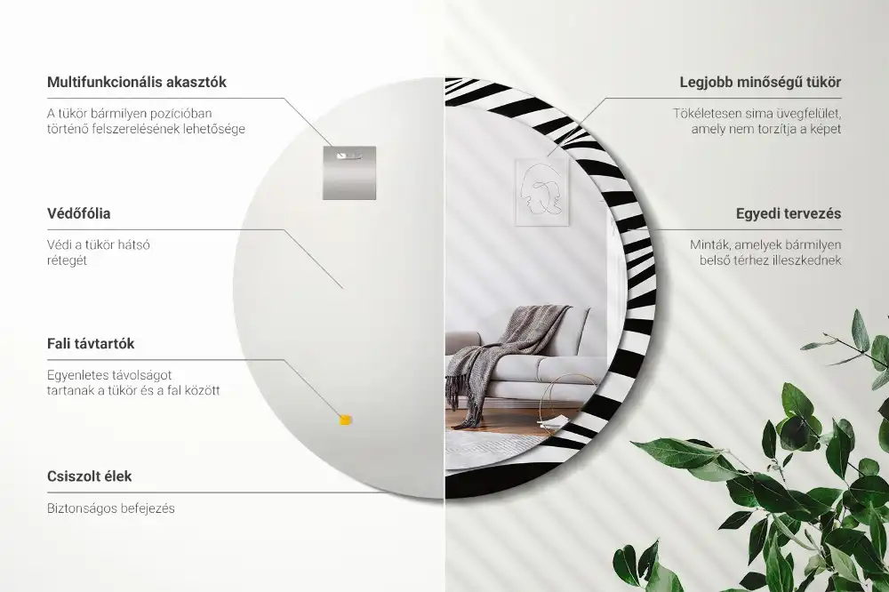 Espejo redondo con decoración Onda abstracta