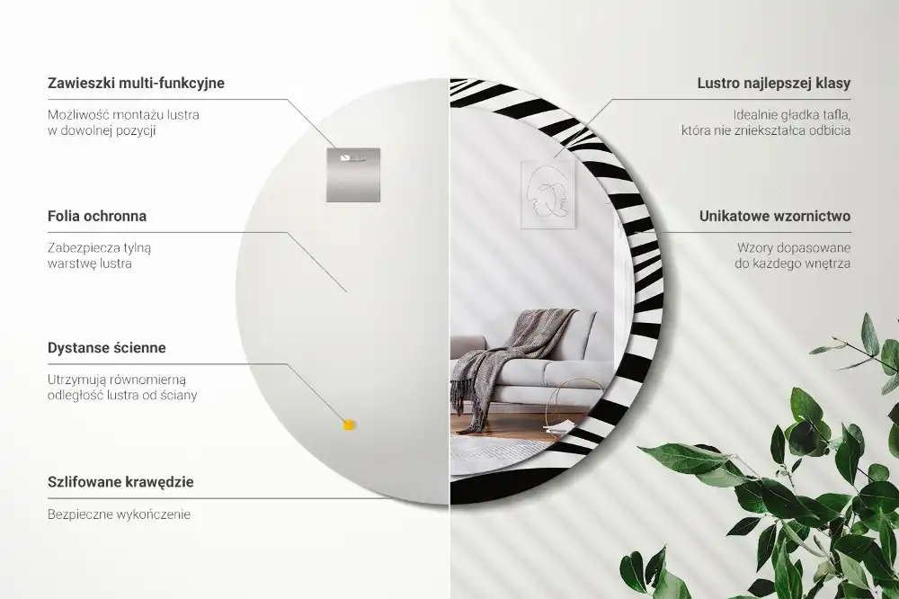 Espejo redondo con decoración Onda abstracta