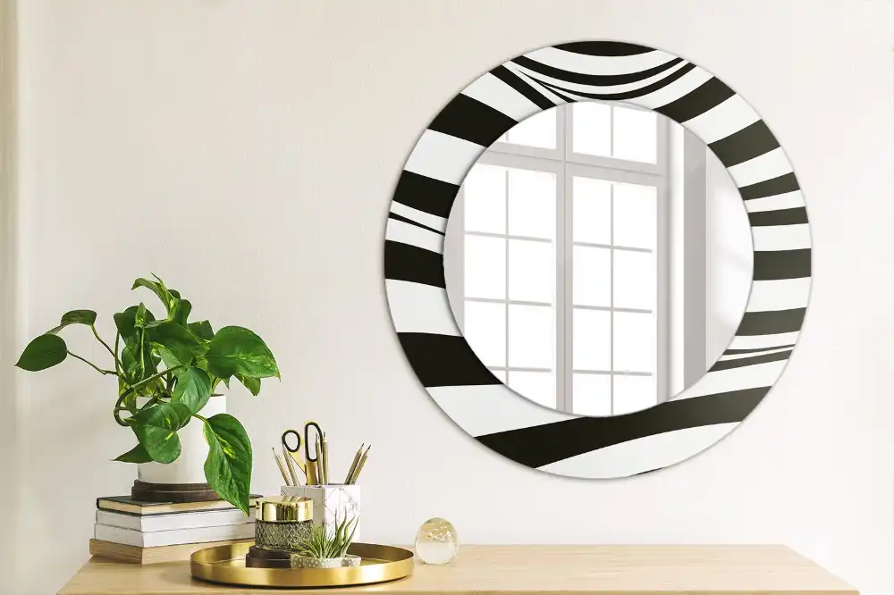 Espejo redondo con decoración Onda abstracta
