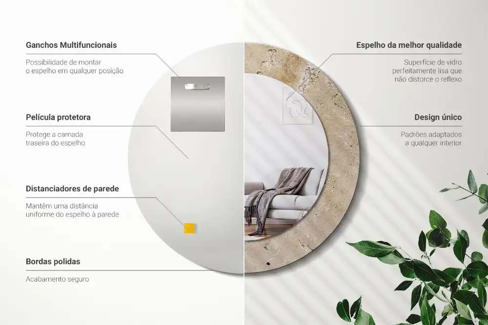 Espejo redondo con decoración Imitación de piedra