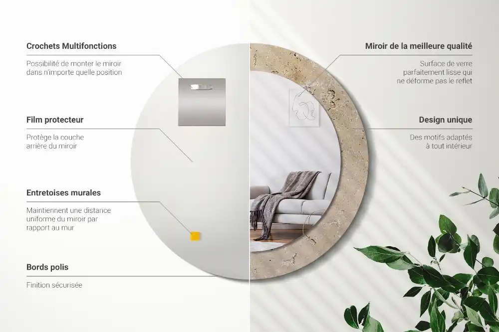 Espejo redondo con decoración Imitación de piedra