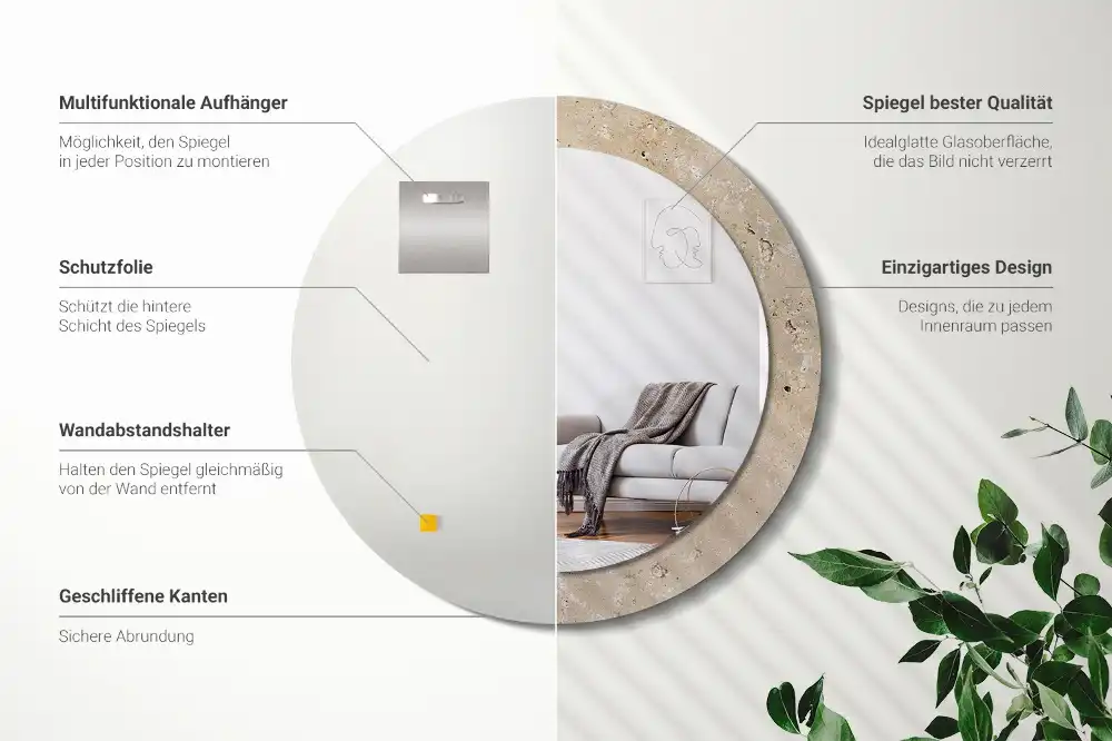 Espejo redondo con decoración Imitación de piedra