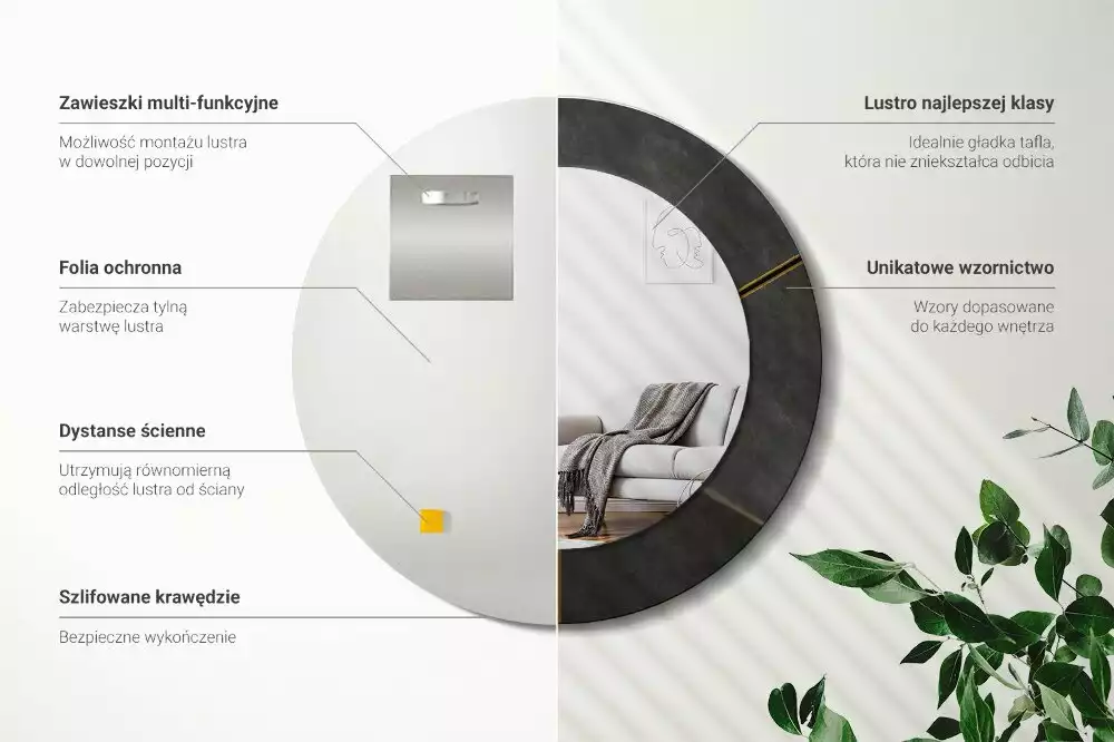 Espejo redondo con decoración Triángulos grises