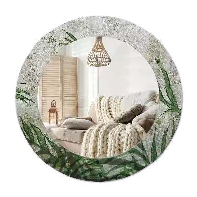 Espejo redondo con decoración hojas de helecho