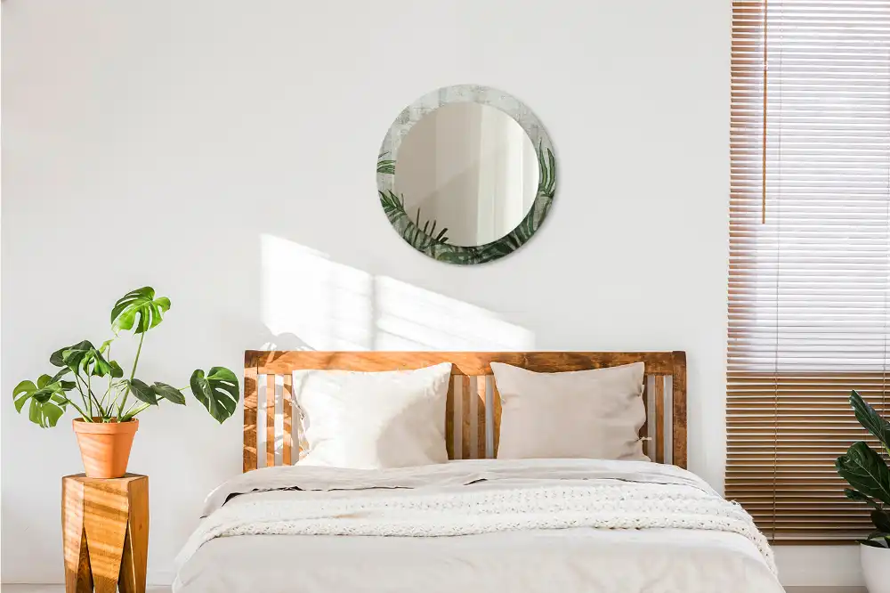 Espejo redondo con decoración hojas de helecho