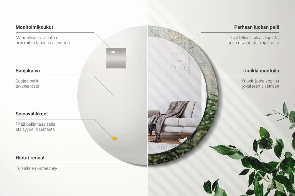 Espejo redondo con decoración hojas de helecho