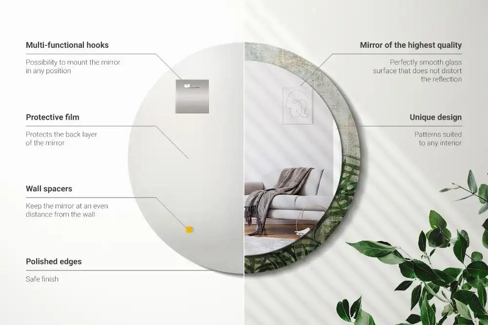 Espejo redondo con decoración hojas de helecho