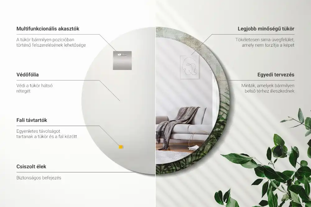 Espejo redondo con decoración hojas de helecho