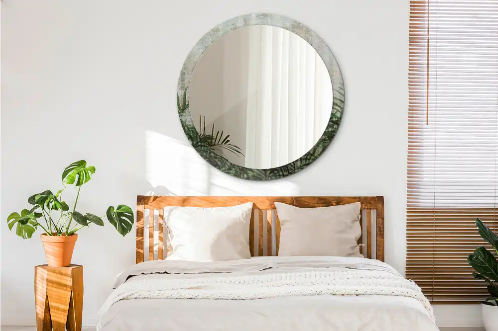 Espejo redondo con decoración hojas de helecho
