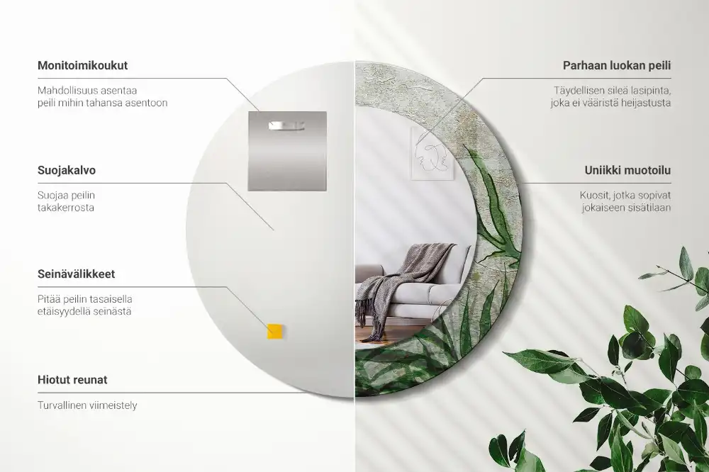 Espejo redondo con decoración hojas de helecho