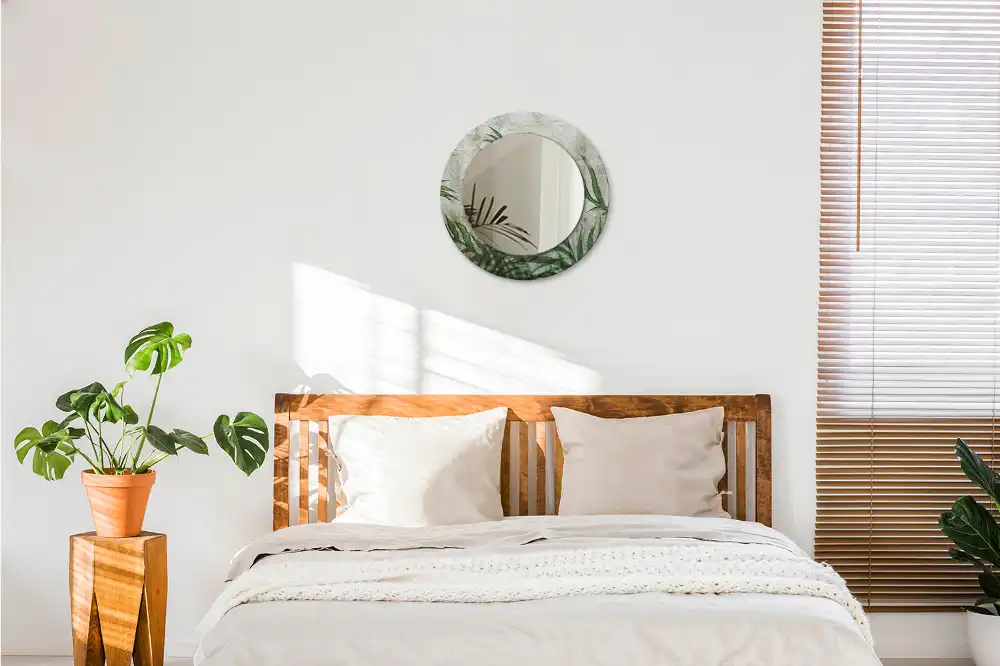 Espejo redondo con decoración hojas de helecho