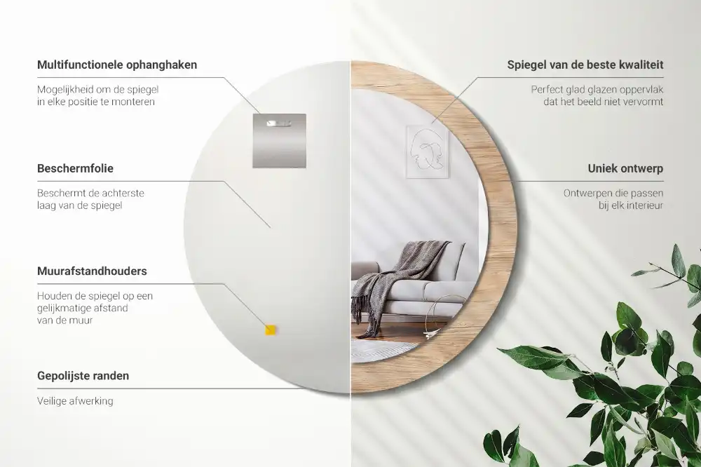 Espejo redondo con decoración Madera