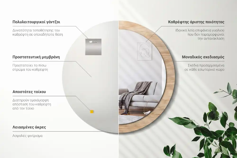 Espejo redondo con decoración Madera