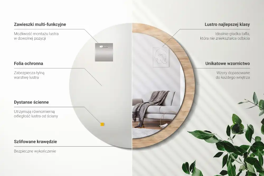 Espejo redondo con decoración Madera