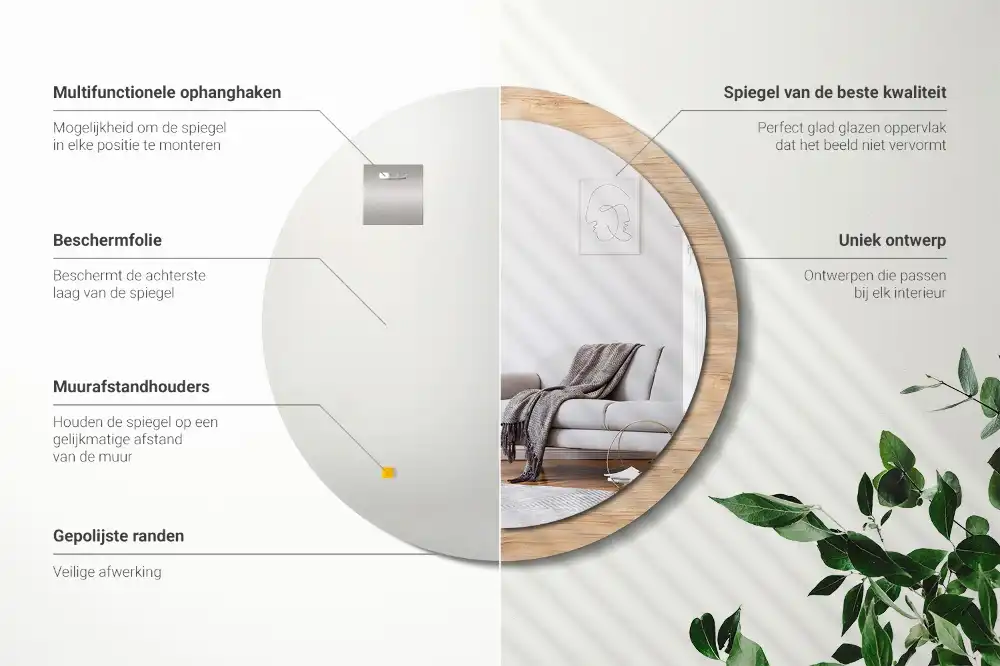 Espejo redondo con decoración Madera