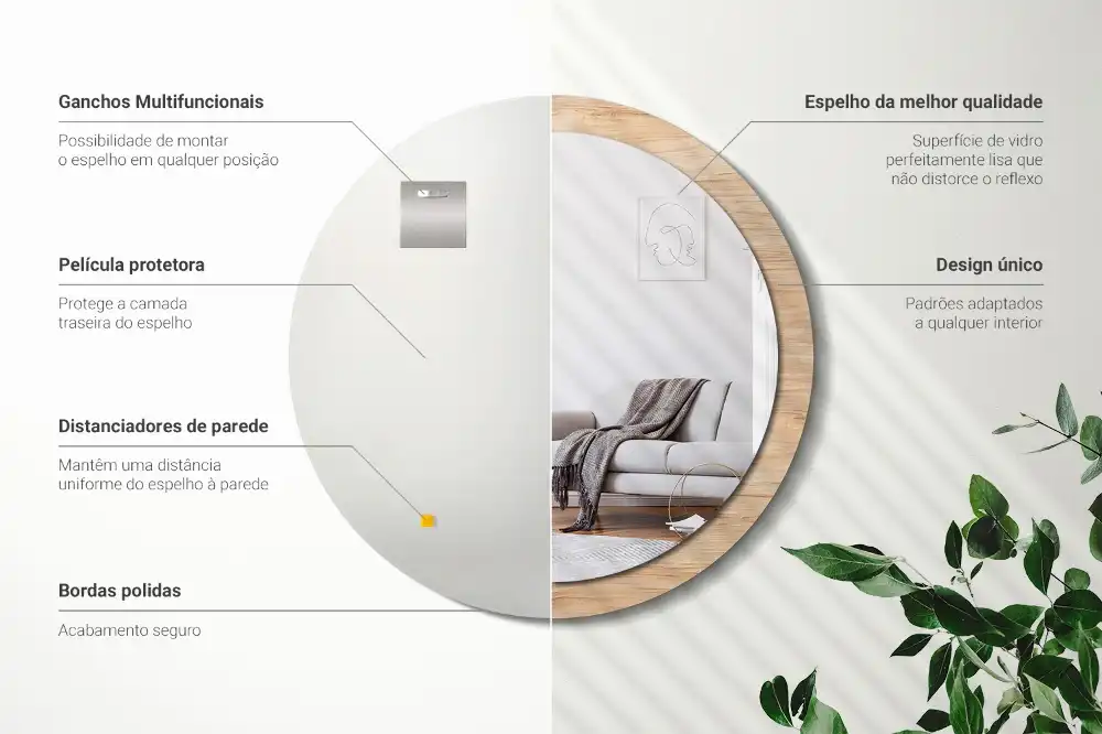 Espejo redondo con decoración Madera