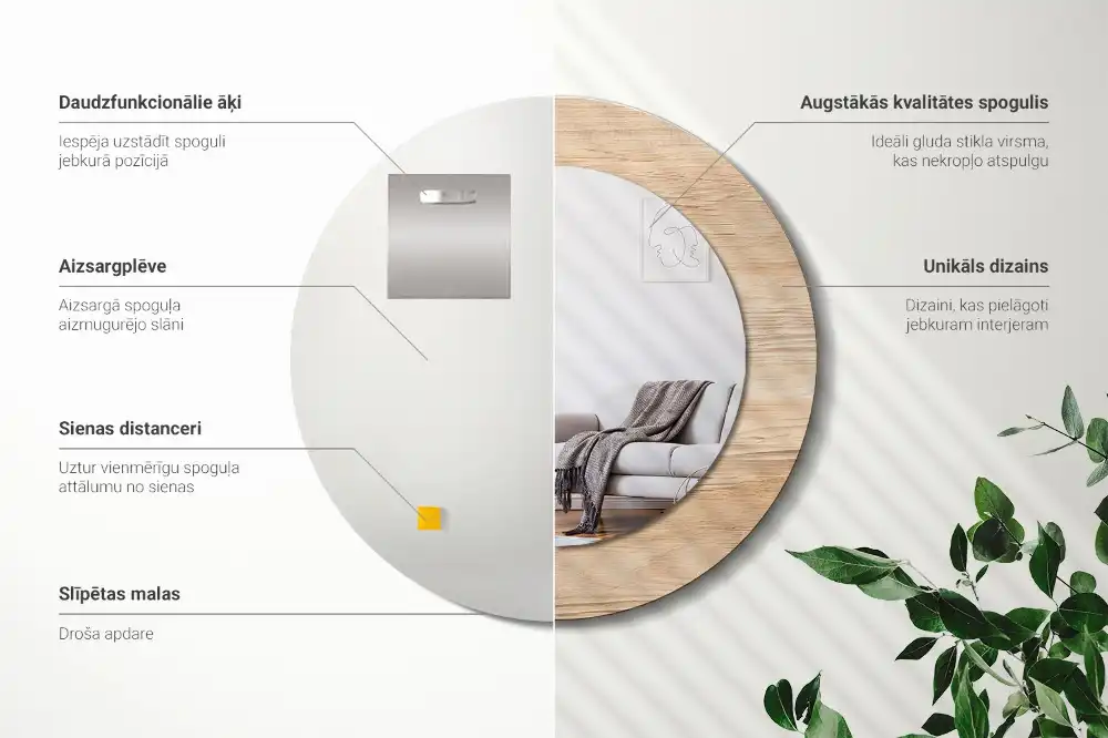 Espejo redondo con decoración Madera