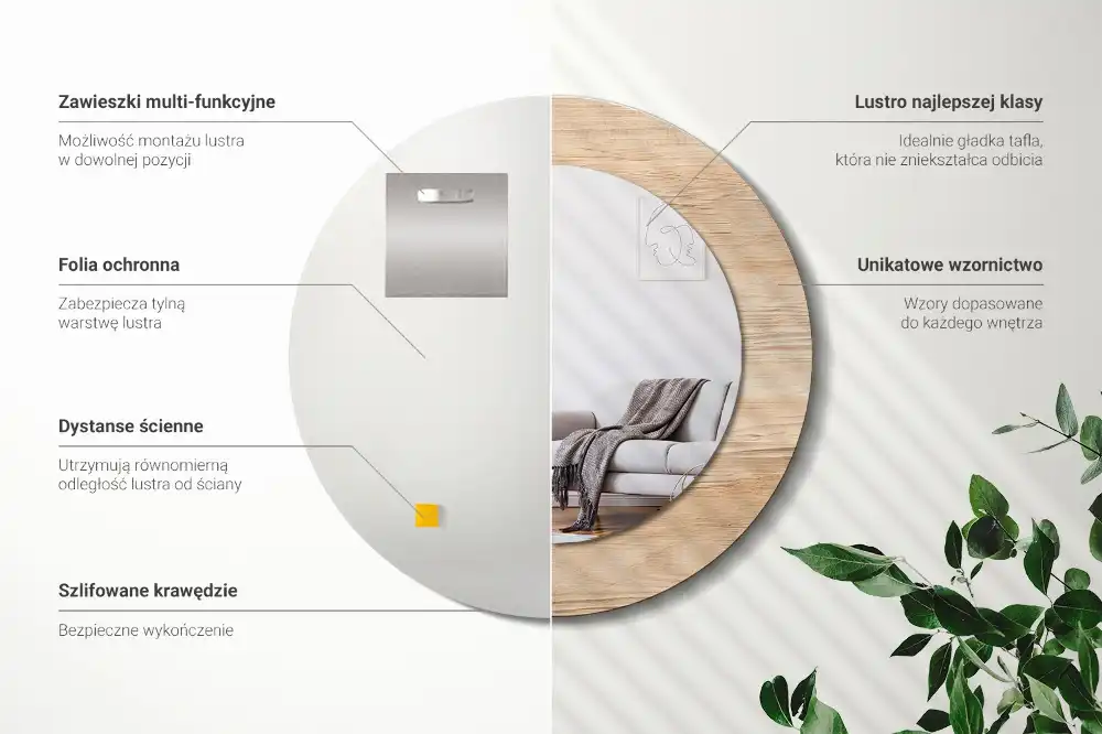 Espejo redondo con decoración Madera