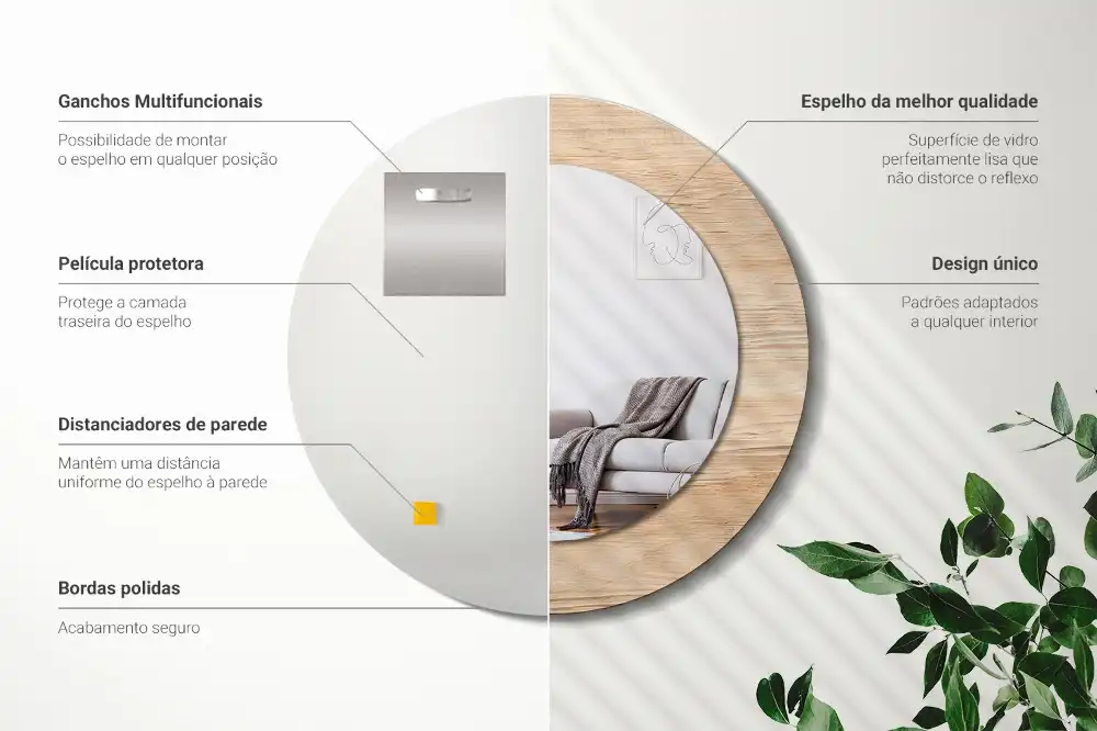 Espejo redondo con decoración Madera