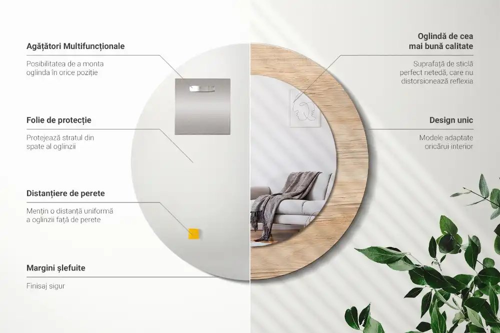 Espejo redondo con decoración Madera