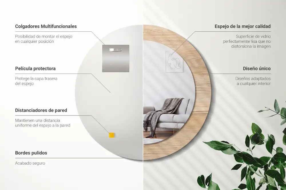 Espejo redondo con decoración Madera