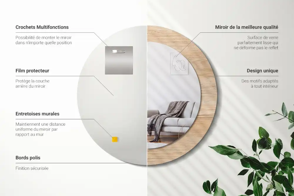 Espejo redondo con decoración Madera