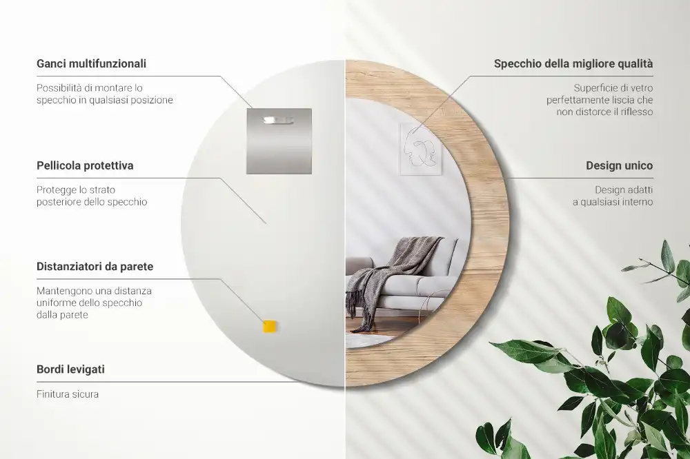 Espejo redondo con decoración Madera