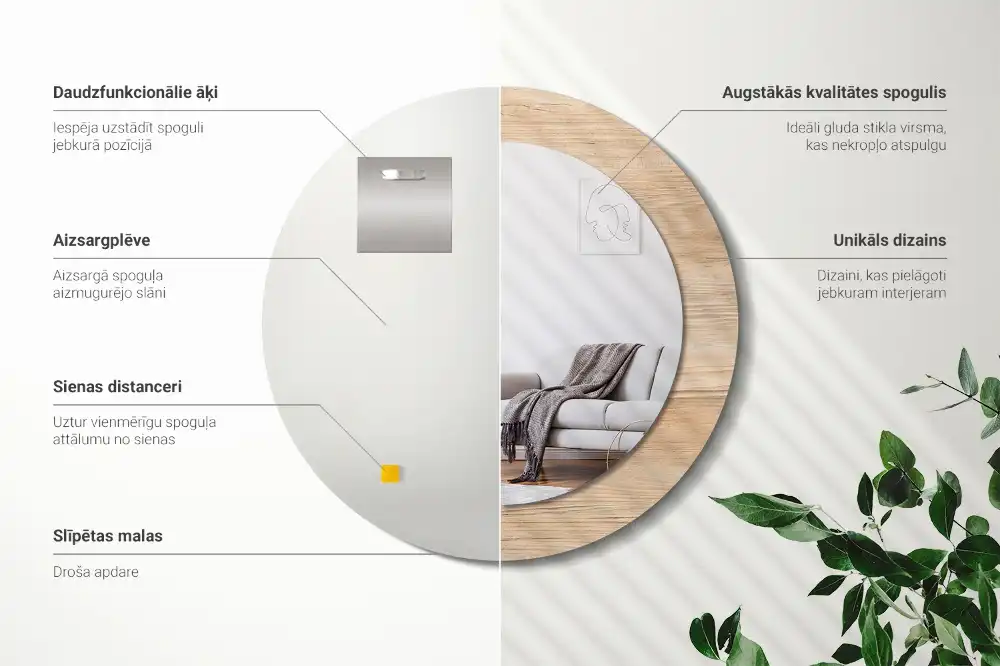 Espejo redondo con decoración Madera