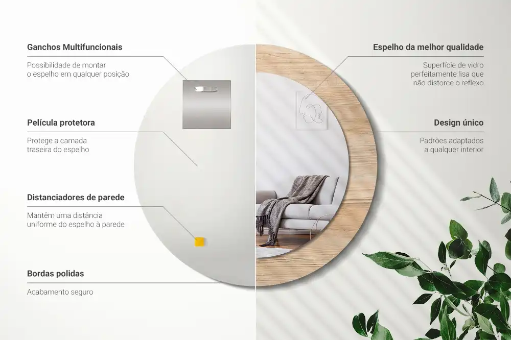 Espejo redondo con decoración Madera
