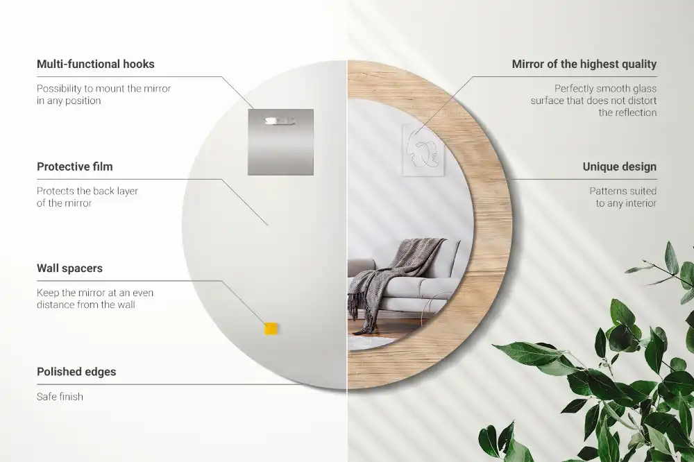 Espejo redondo con decoración Madera