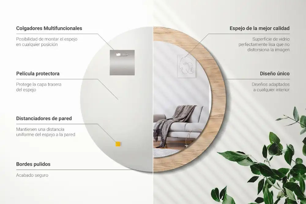 Espejo redondo con decoración Madera