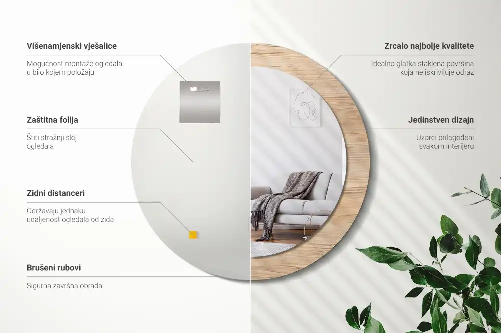 Espejo redondo con decoración Madera