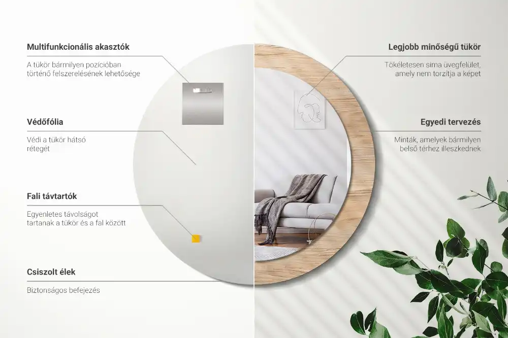 Espejo redondo con decoración Madera