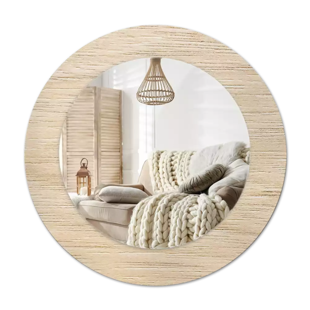 Espejo redondo estampado Madera clara