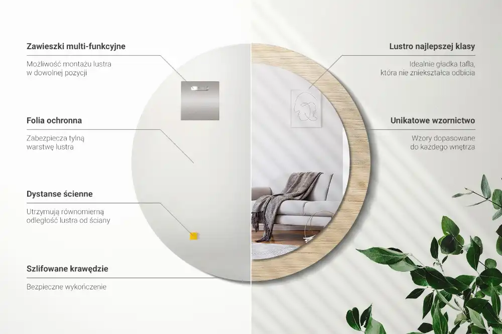 Espejo redondo estampado Madera clara