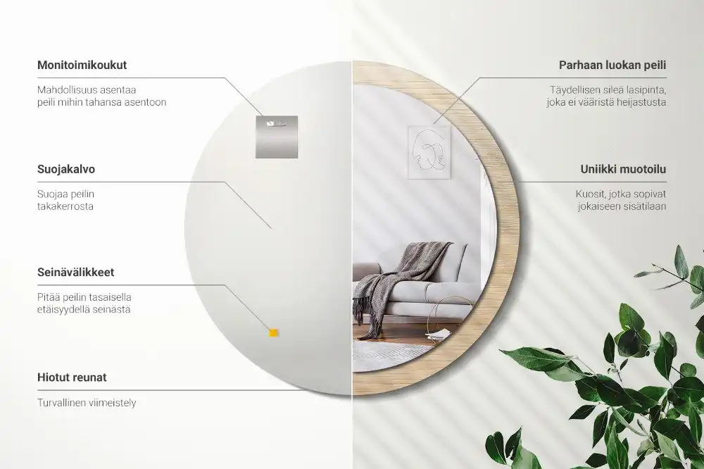 Espejo redondo estampado Madera clara