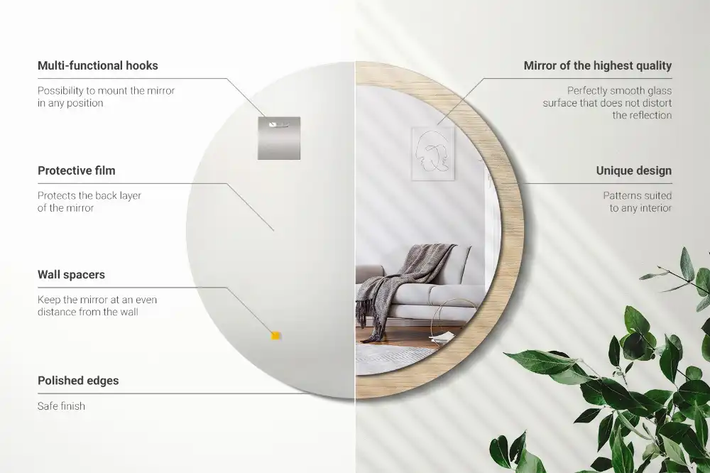 Espejo redondo estampado Madera clara