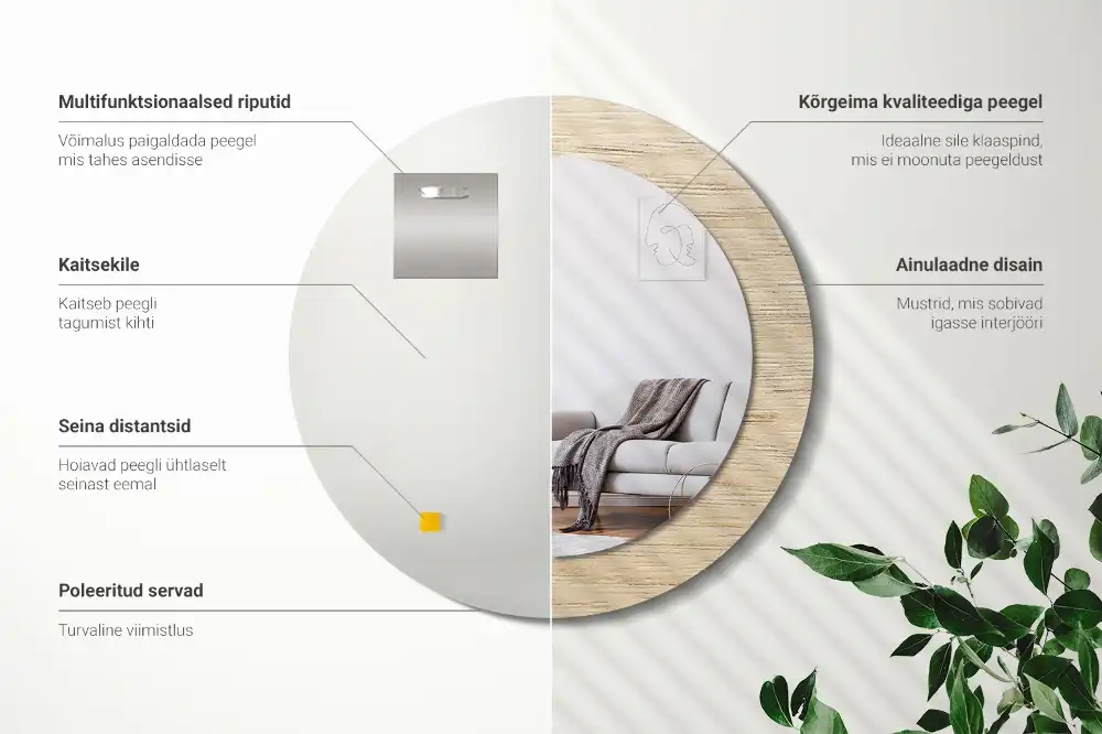 Espejo redondo estampado Madera clara