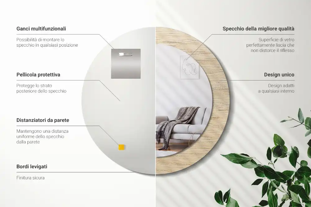 Espejo redondo estampado Madera clara